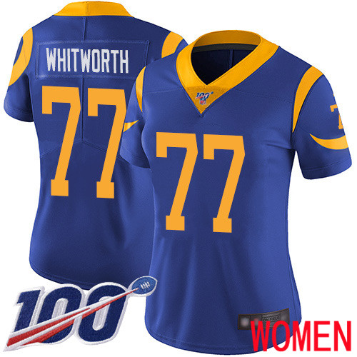 Los Angeles Rams Limited Royal Blue Women Andrew Whitworth Alternate Jersey NFL Football #77 100th Season Vapor Untouchable